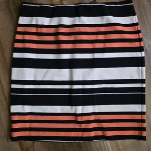 Ann Taylor Black, White, and Orange Striped Pencil Skirt